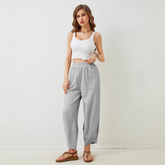 Damen weit geschnittene Freizeithose mit elastischem Bund und praktischen Taschen Heidi-Mode