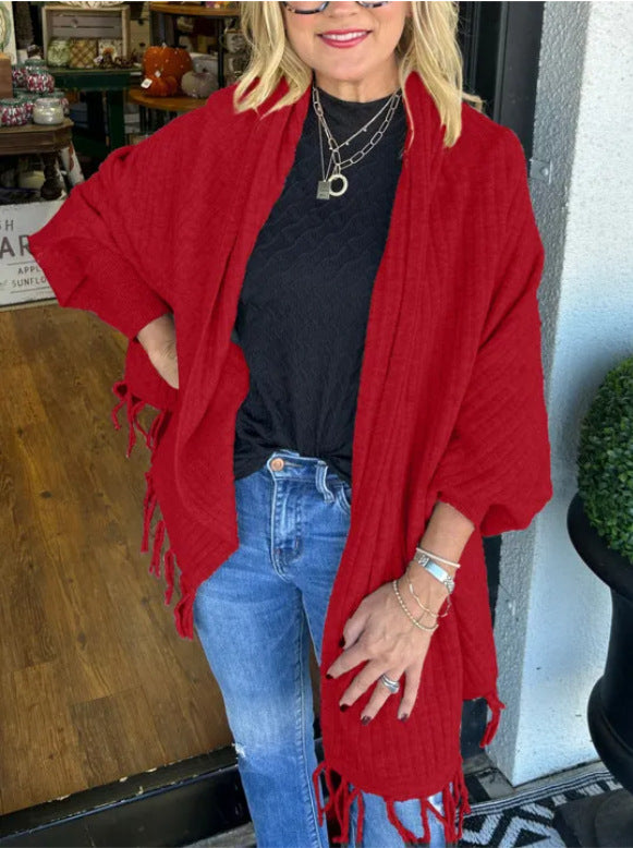 Damen vielseitiger Poncho mit Fransen Heidi-Mode