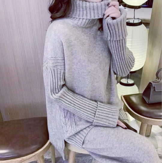 Damen Weicher Strickpullover mit hohen Kragen und lässigem Schnitt Heidi-Mode
