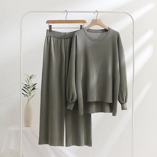 Damen lässiges Strickoberteil und Hose Set Heidi-Mode