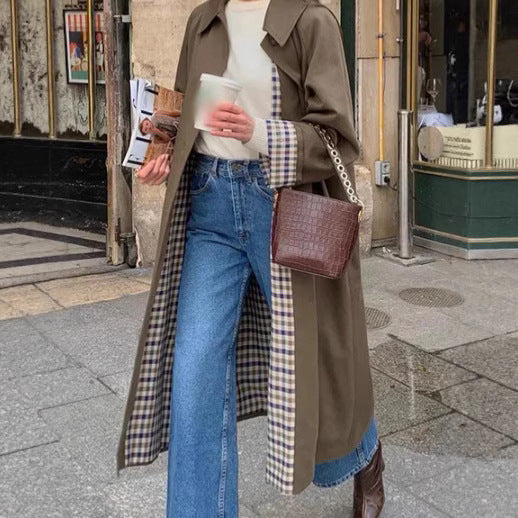 Damen Oversized Trenchcoat mit Karo-Muster Heidi-Mode