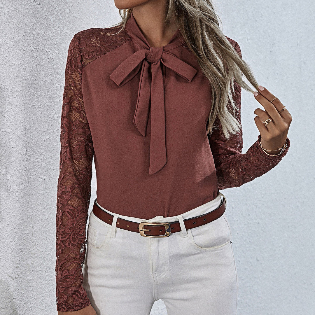 Damen Bluse mit Rüschendetails und Schleifenkragen Heidi-Mode