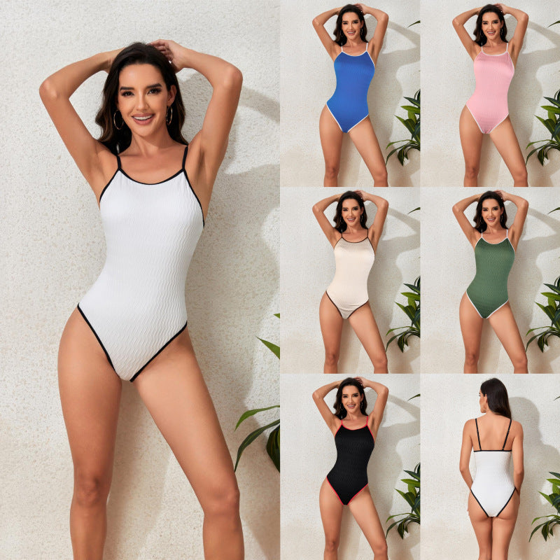 Damen Einteiler Badeanzug mit strukturiertem Design und verstellbaren Trägern Heidi-Mode