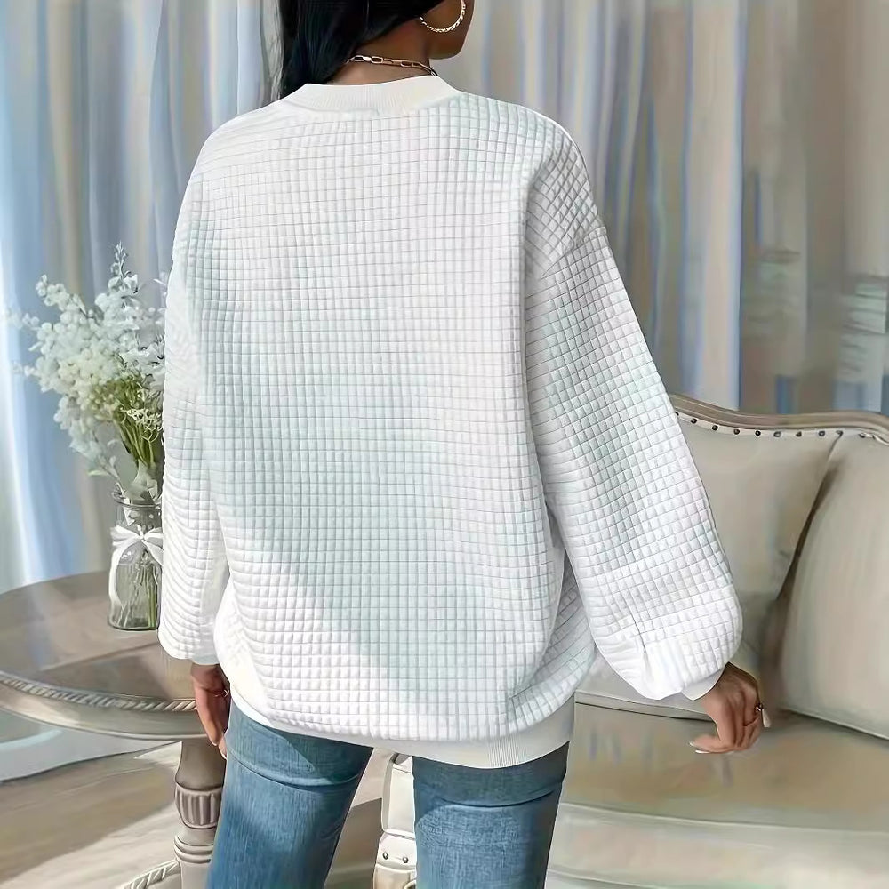 Damen Pullover mit strukturiertem Waffeldesign und lässigem Schnitt Heidi-Mode