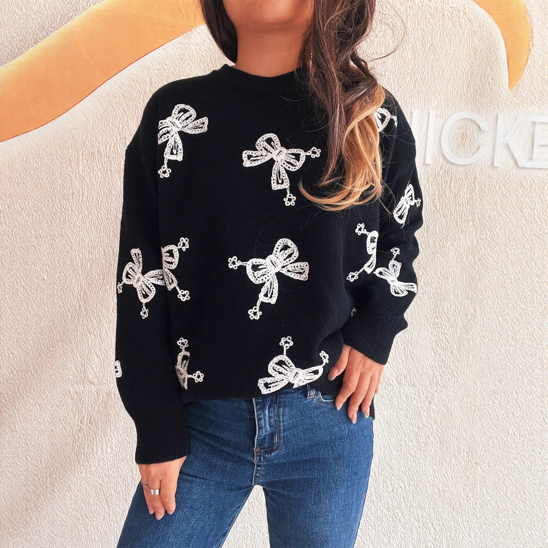 Damen Pullover mit verspieltem Schleifenmotiv und lässigem Schnitt Heidi-Mode