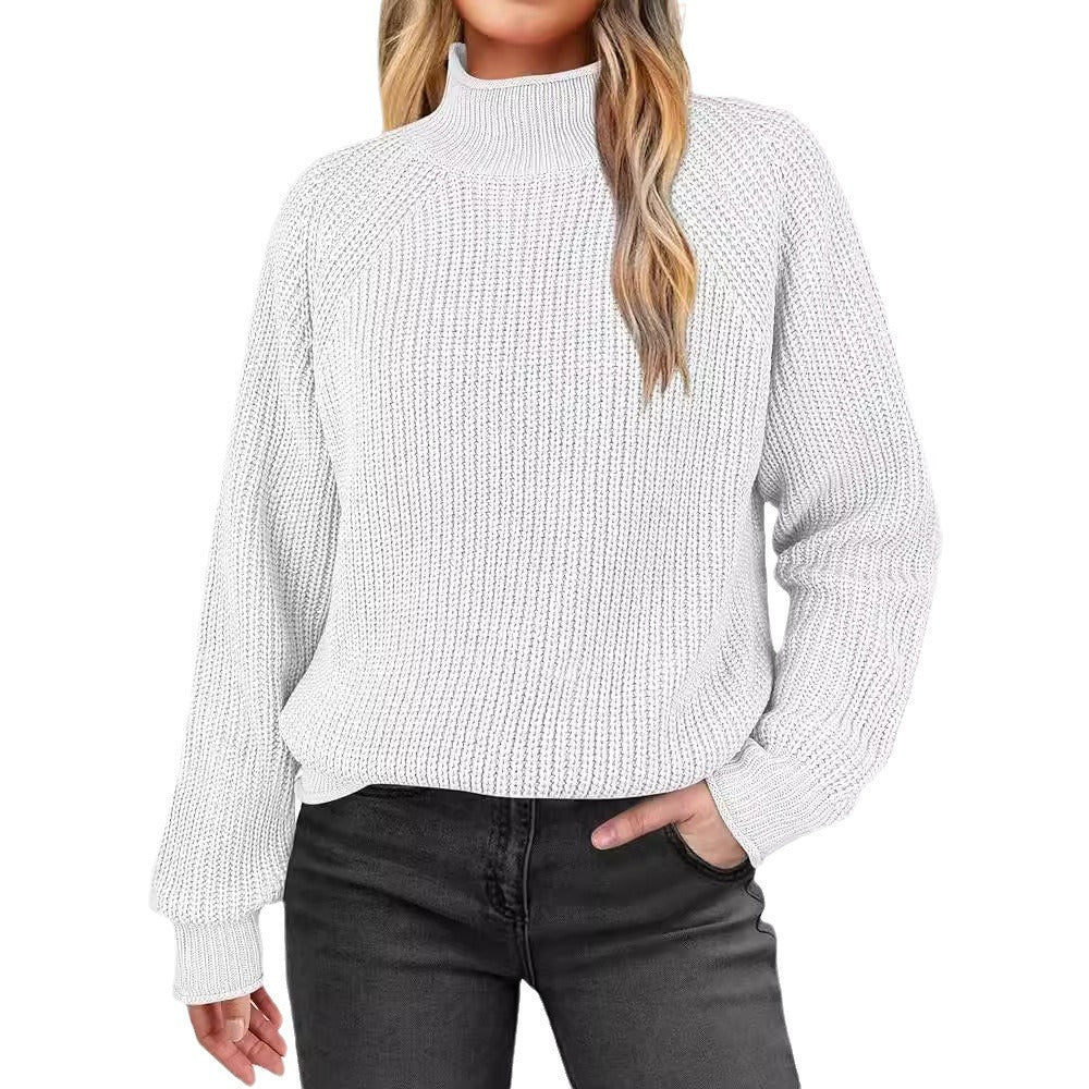 Damen modischer Strickpullover mit hohem Kragen und strukturierter Oberfläche Heidi-Mode