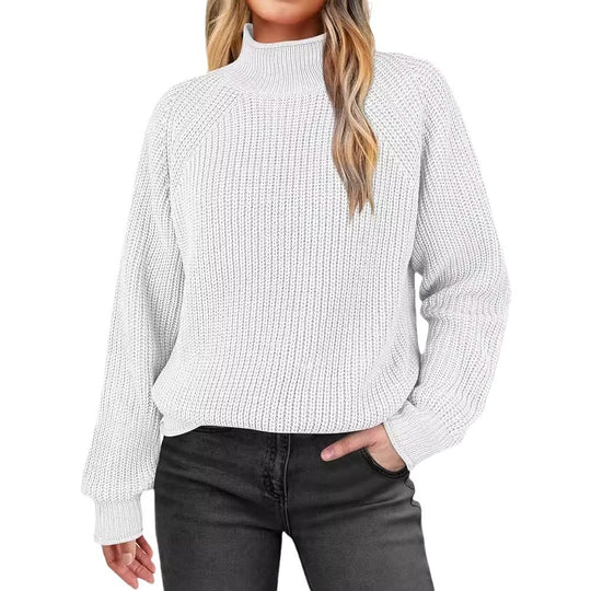 Damen modischer Strickpullover mit hohem Kragen und strukturierter Oberfläche Heidi-Mode