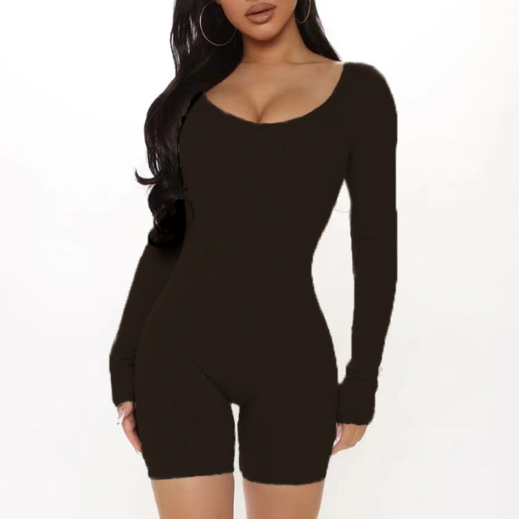 Damen Langarm Jumpsuit mit figurformendem Schnitt und Rippstruktur Heidi-Mode