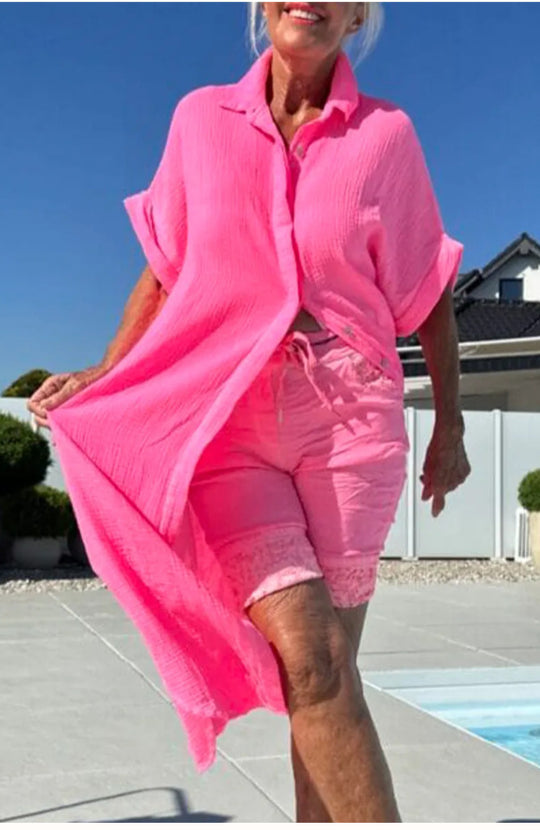 Damen Leichtes Baumwoll Button-Up Überkleid Heidi-Mode