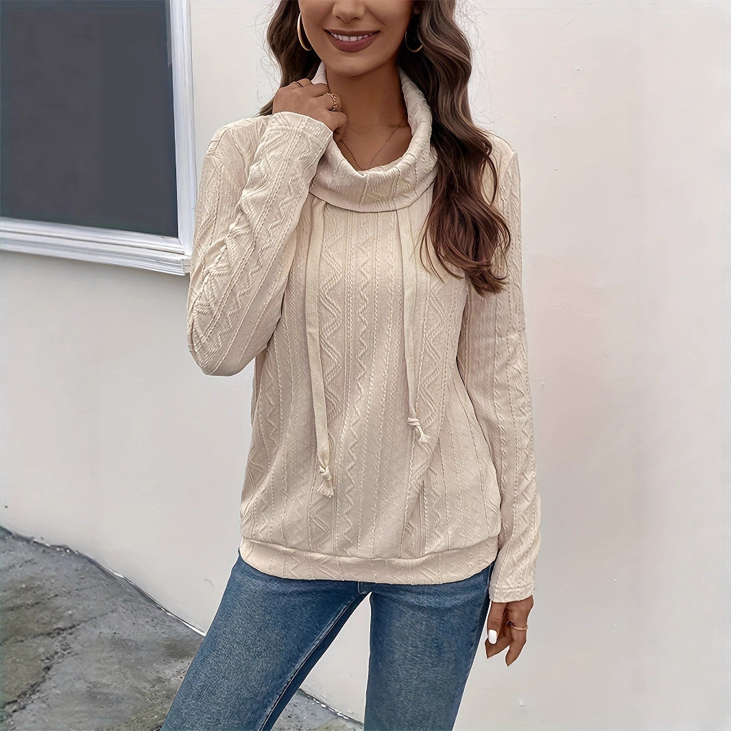 Damen Cowl-Neck Pullover mit strukturiertem Musterdetail und langem Arm Heidi-Mode
