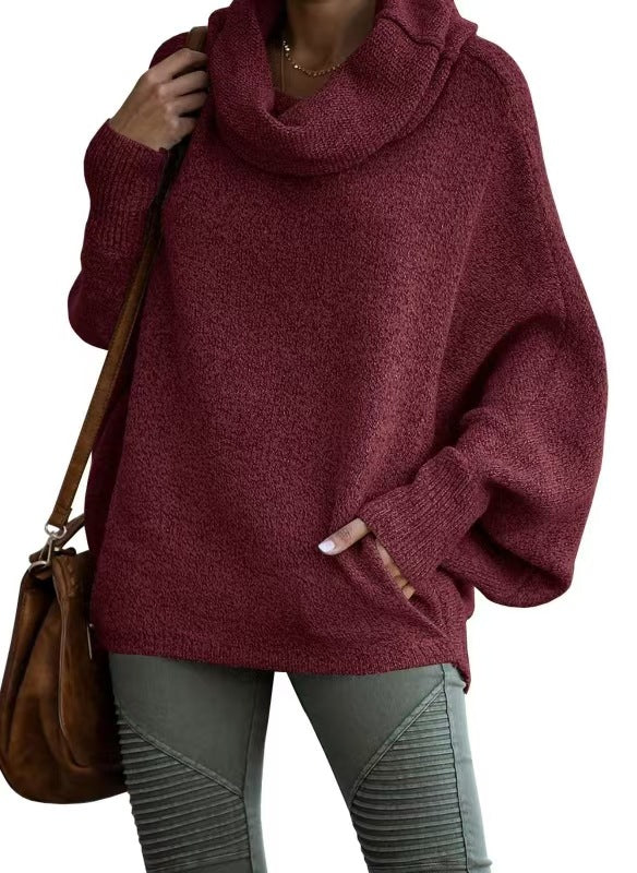 Damen lässiger Strickpullover mit weichem Stehkragen und weit geschnittenen Ärmeln Heidi-Mode
