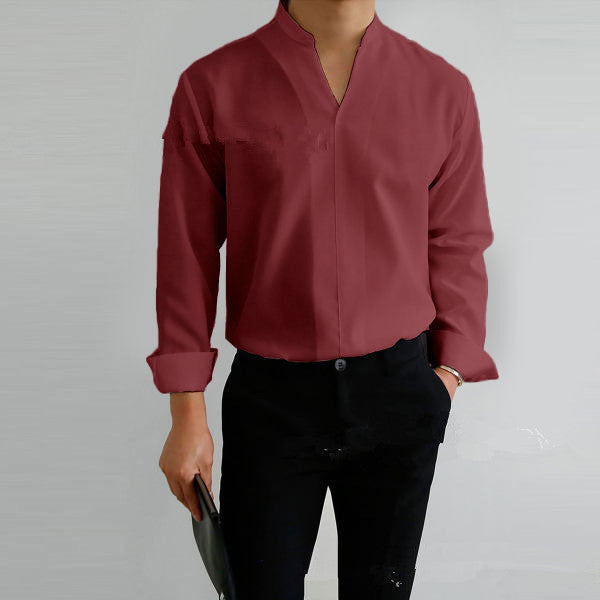 Herren Langarmshirt mit modernem Stehkragen und schmaler Passform Heidi-Mode