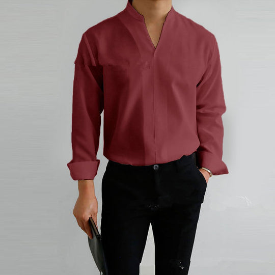 Herren Langarmshirt mit modernem Stehkragen und schmaler Passform Heidi-Mode