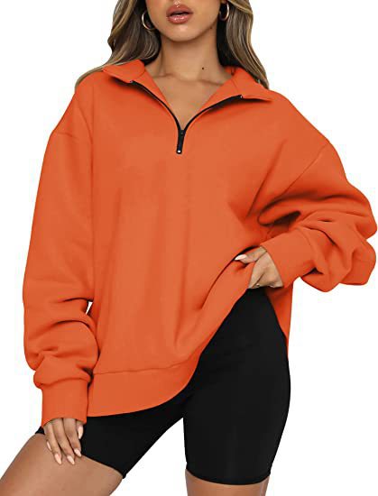 Damen modischer Oversized Pullover mit kurzem Reißverschluss und lässigen Ärmeln Heidi-Mode