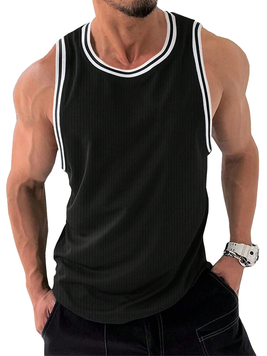 Herren Sportliches ärmelloses Tanktop mit atmungsaktivem Material und modernem Rippendesign Heidi-Mode