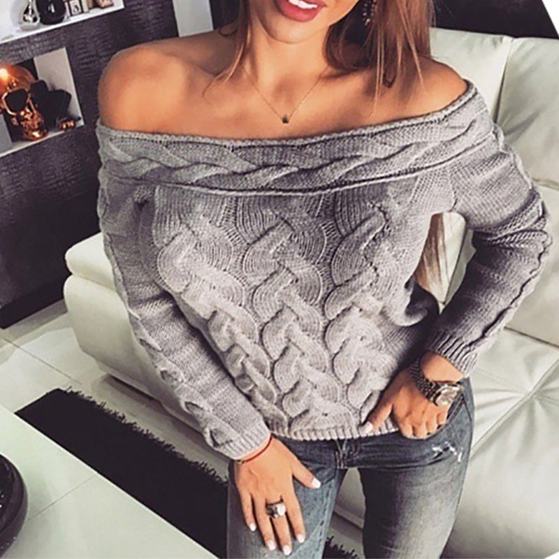 Damen lässiger Strickpullover mit romantischem Zopfmuster Heidi-Mode