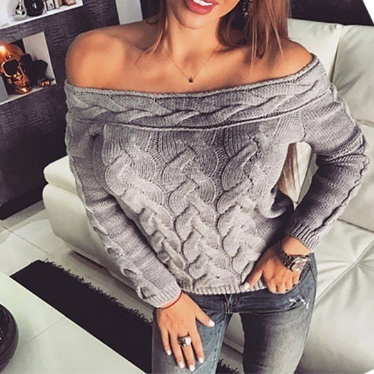 Damen lässiger Strickpullover mit romantischem Zopfmuster Heidi-Mode