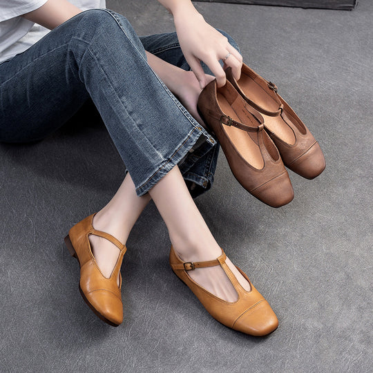Damen elegante Leder-Ballerinas mit modischem Riemenverschluss Heidi-Mode