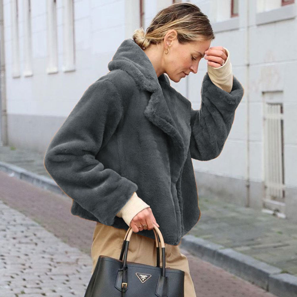 Damen Kuschelige Fleecejacke mit Reverskragen und Seitennaht Heidi-Mode