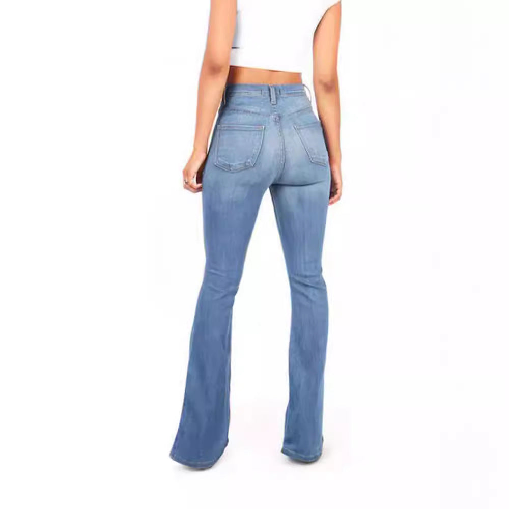 Damen Hoch taillierte Bootcut Jeans im eleganten zeitlosen Stil Heidi-Mode