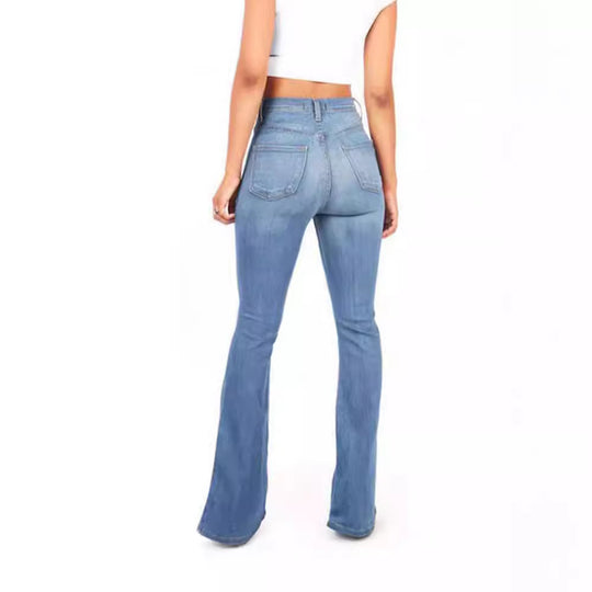 Damen Hoch taillierte Bootcut Jeans im eleganten zeitlosen Stil Heidi-Mode