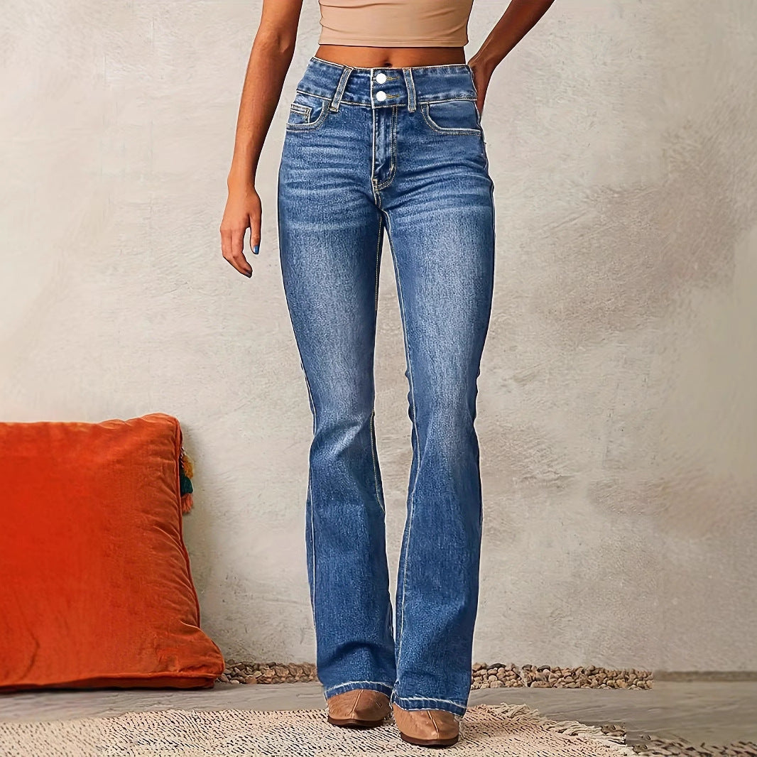 Damen Bootcut Jeans mit hohem Bund und modernem Waschung Heidi-Mode