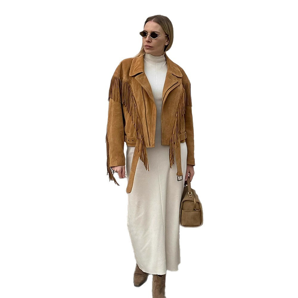 Damen Wildleder-Fransenjacke Heidi-Mode