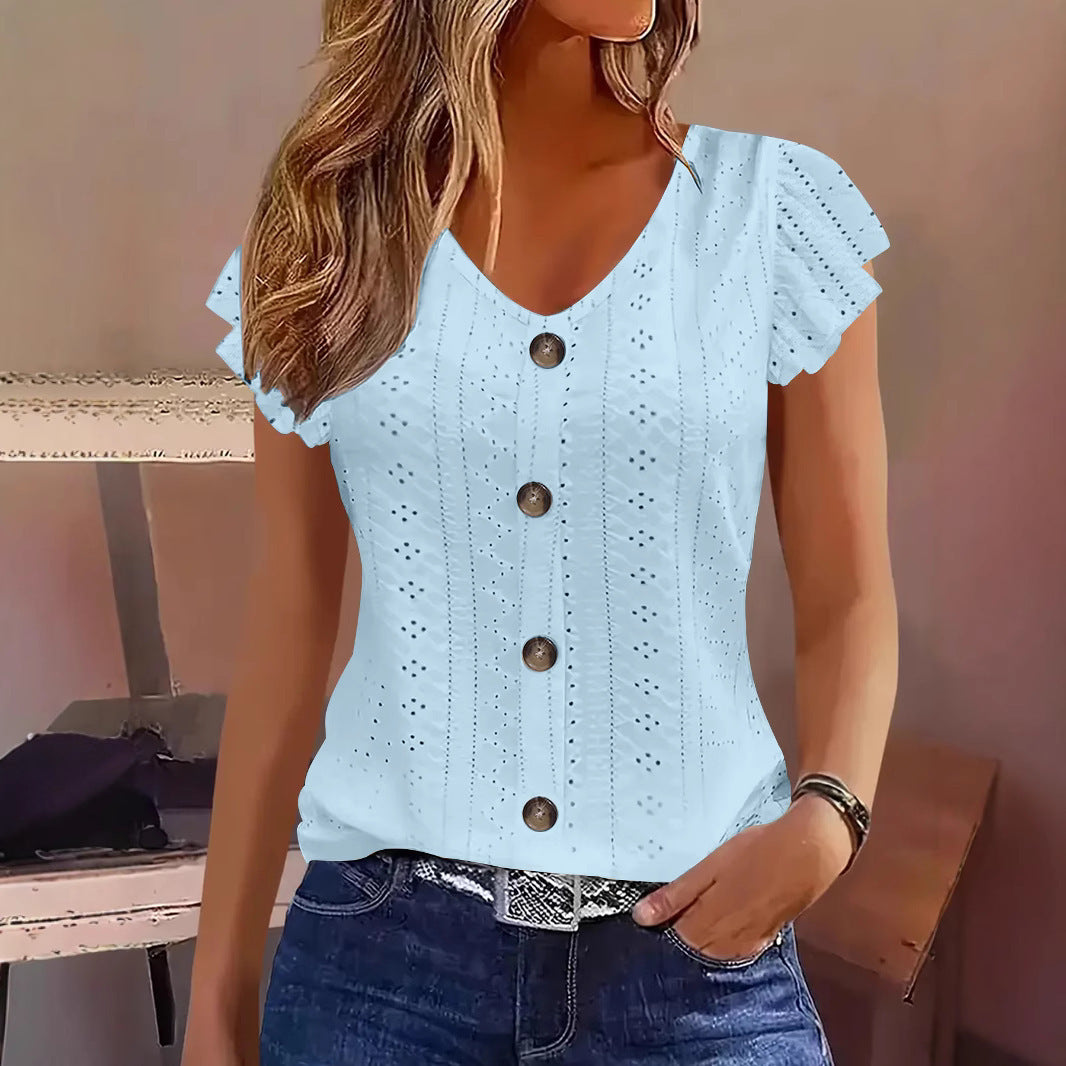 Damen Bluse mit Rüschendetails und Knopfverschluss Heidi-Mode