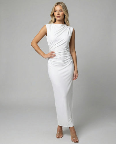 Damen Satin Maxikleid mit Drapierungen