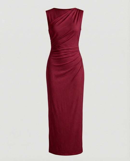 Damen Satin Maxikleid mit Drapierungen