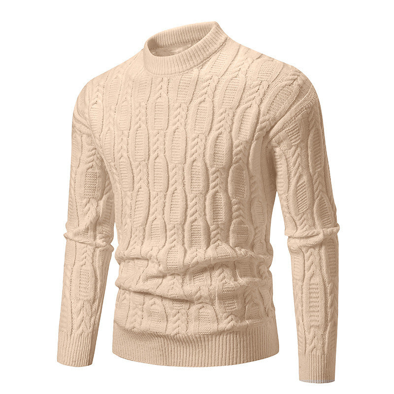 Herren Strickpullover mit modernem Zopfmuster und hohem Kragen Heidi-Mode