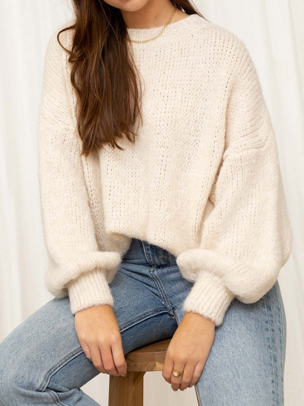 Damen gemütlicher Oversize-Pullover mit voluminösen Ärmeln und weichtexturiertem Strick Heidi-Mode