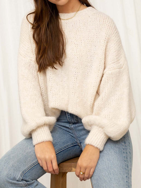 Damen gemütlicher Oversize-Pullover mit voluminösen Ärmeln und weichtexturiertem Strick Heidi-Mode