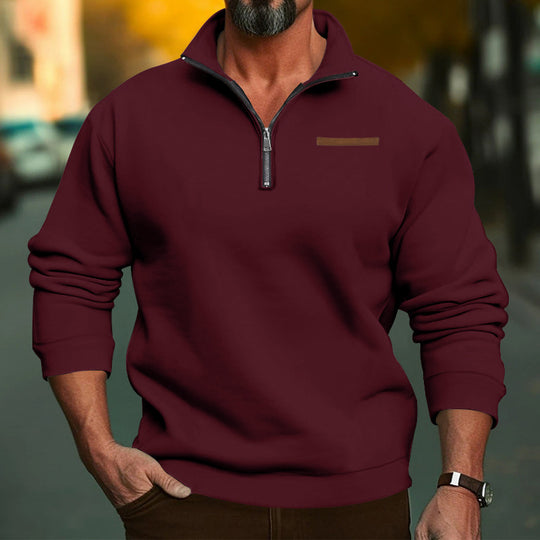 Herren Fleece-Hoodie mit modernem Reißverschluss und hohem Kragen Heidi-Mode