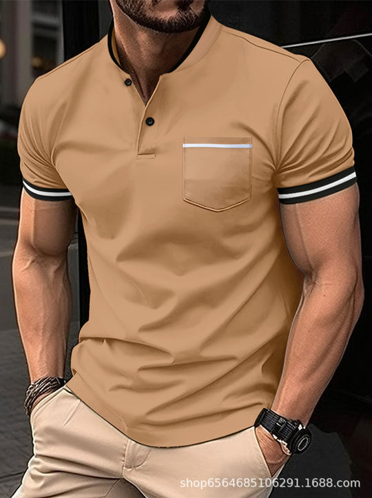 Herren Polohemd mit modernem Henley-Kragen und kontrastierenden Akzenten Heidi-Mode