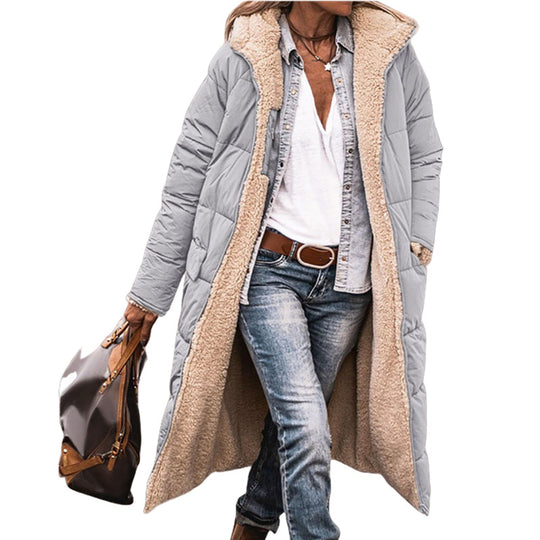 Damen lang geschnittene Steppjacke mit integrierter Kapuze Heidi-Mode