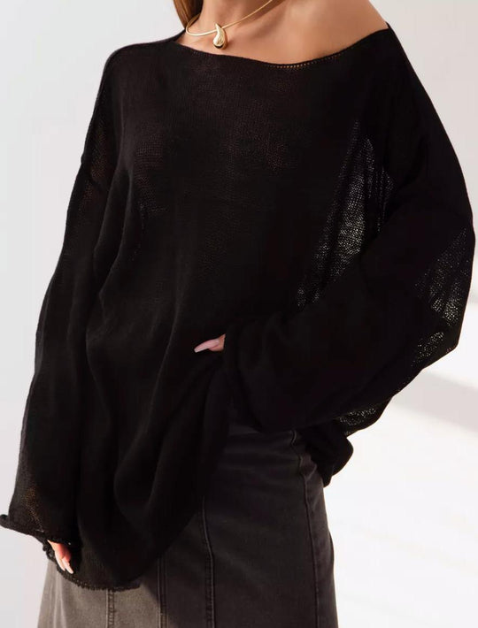 Damen luftige Strickbluse mit offenen Schultern und weiten Ärmeln Heidi-Mode