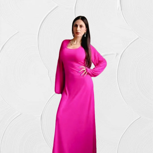 Damen Maxikleid mit elegantem V-Ausschnitt und weit schwingenden Ärmeln Heidi-Mode