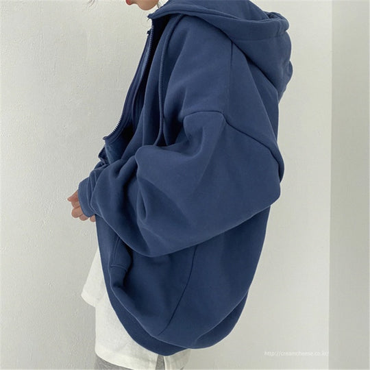 Damen oversized Kapuzenjacke aus weichem Fleece mit Kängurutasche Heidi-Mode