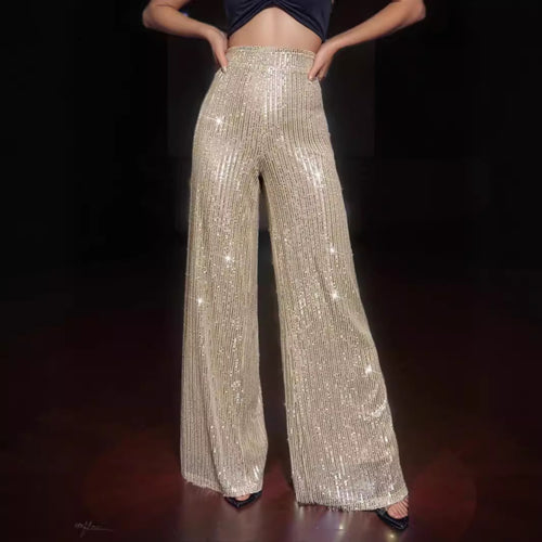 Damen Glamouröse Maxihose mit Glitzerstreifen und weitem Bein Heidi-Mode