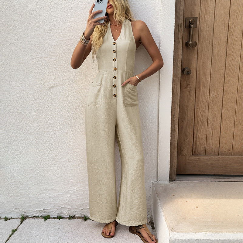 Damen lässiger Haremshose mit Knopfdetails und praktischen Taschen Heidi-Mode