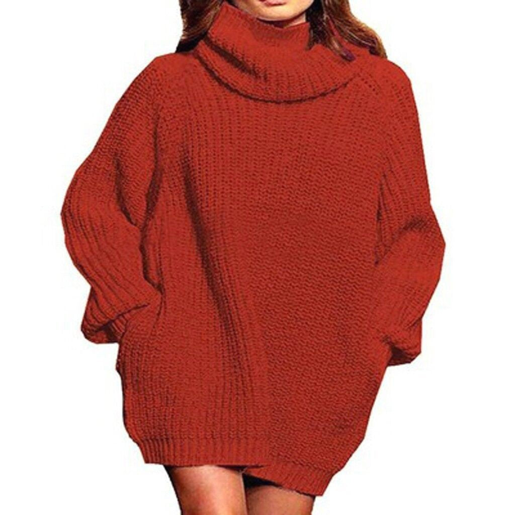 Damen Oversized Strickpullover mit hohem Kragen Heidi-Mode
