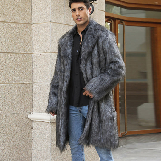 Herren Eleganter Kunstpelz-Mantel mit breitem Kragen und Relaxed Fit Heidi-Mode