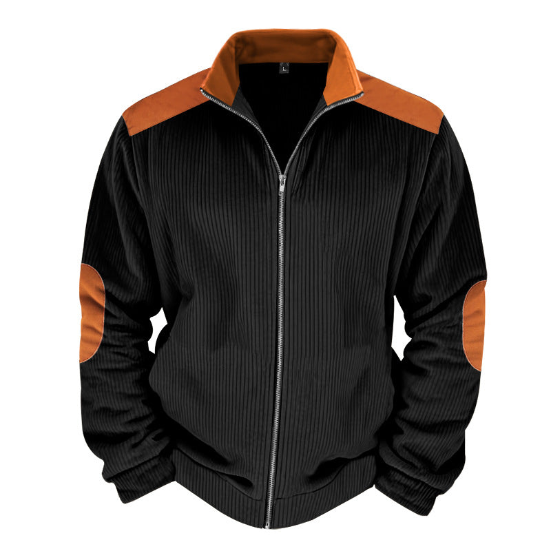 Herren Sportliche Zip-Jacke mit Rippenstruktur und Kontrastärmel Heidi-Mode