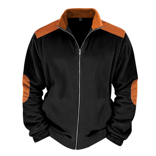 Herren Sportliche Zip-Jacke mit Rippenstruktur und Kontrastärmel Heidi-Mode