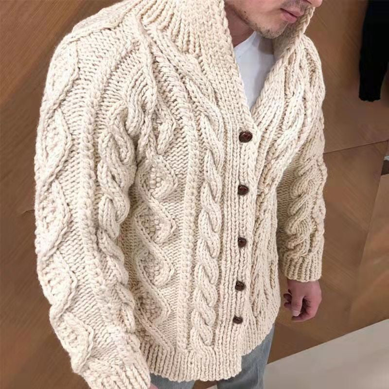 Herren Grobstrickjacke mit klassischem Stehkragen und Knopfverschluss Heidi-Mode