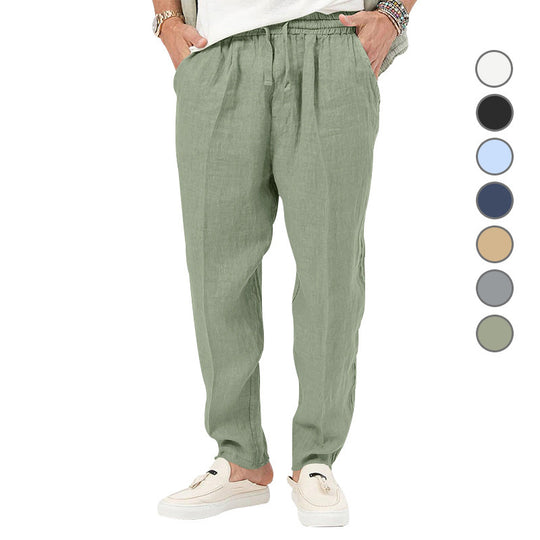 Herren Leichte Leinenhose mit elastischem Bund und praktischen Eingrifftaschen Heidi-Mode