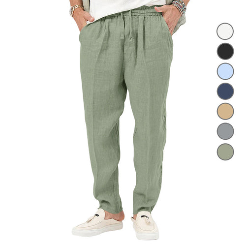 Herren Leichte Leinenhose mit elastischem Bund und praktischen Eingrifftaschen Heidi-Mode