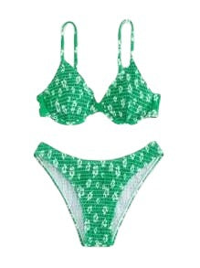 Damen Hochgeschnittener Bikini mit gepolstertem Oberteil und verstellbaren Trägern Heidi-Mode