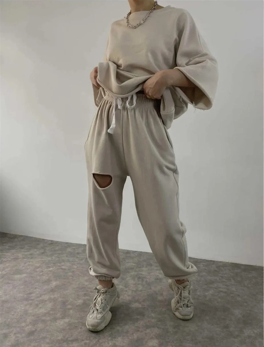 Damen lässiges Hoodie- und Jogginganzug-Set mit modernem Design Heidi-Mode